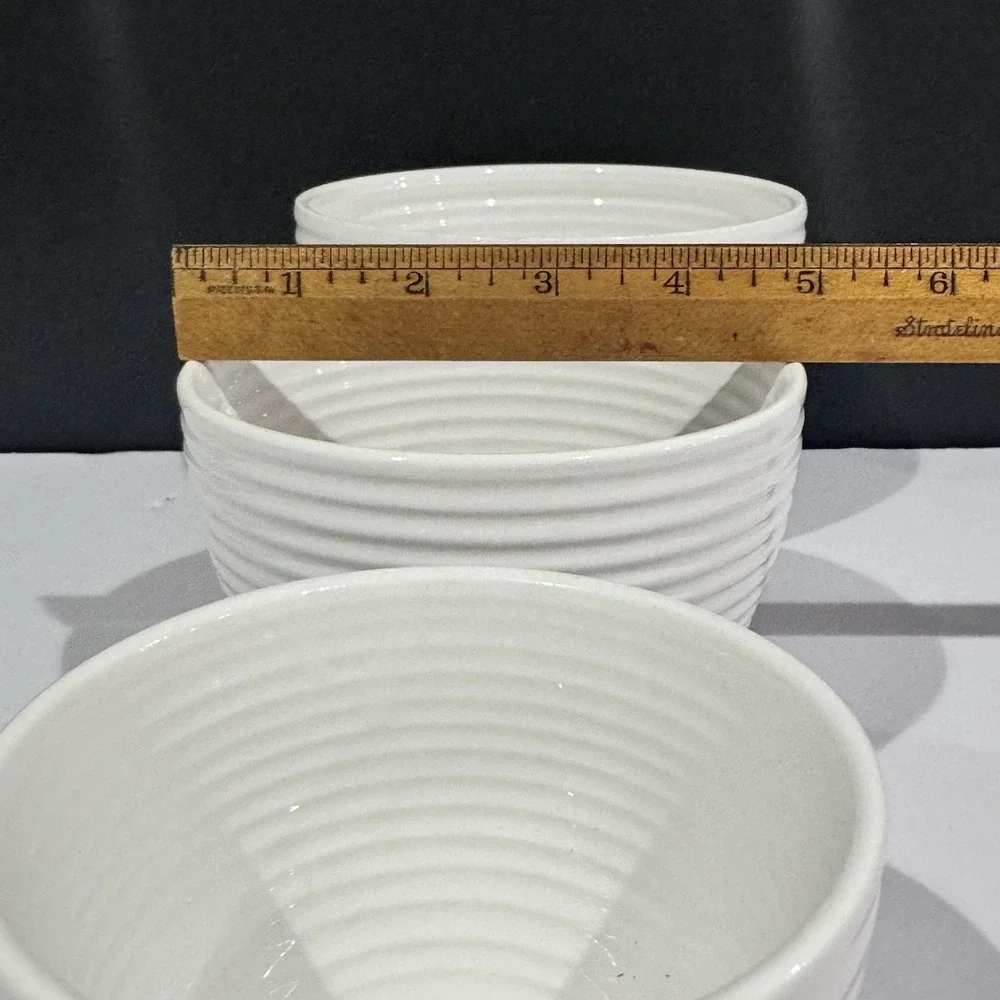 (3) Oxford & Thyme Ribbed Nesting Bowls Classic White & Blue Design GUC SEE PICS